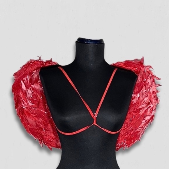 NWOT Handcrafted Feather Devil Angel Wings Costume Backpack-Style Red One Size - Picture 2 of 5